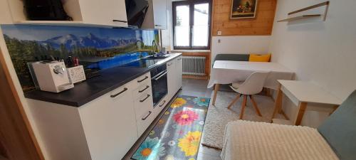 uma cozinha com um lavatório e uma bancada em Appartment Krausberghof em Bad Hofgastein