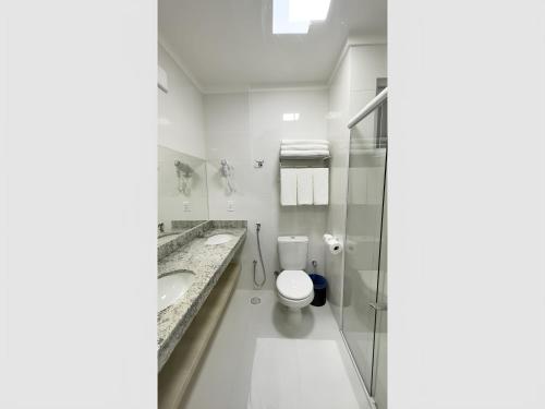 a bathroom with a toilet and a sink at Spazio DiRoma com Acesso ao Acqua parque in Caldas Novas