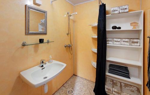 bagno con lavandino, specchio e doccia di Cozy Apartment In Sveio With Kitchen a Sveio