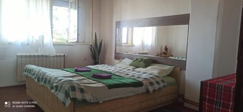 1 dormitorio con 1 cama con espejo grande en Bosa en Arandjelovac