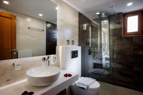 a bathroom with a sink and a toilet and a shower at Harkia Villas in Khárkia