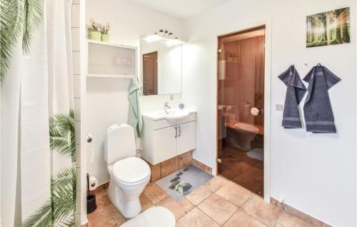 ein Bad mit einem WC und einem Waschbecken in der Unterkunft 3 Bedroom Beautiful Home In Brenderup Fyn in Bro