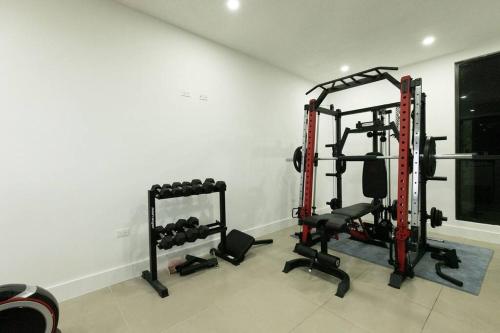 a gym with two weights and two tread machines at Royale Escape in Cardiff Hall