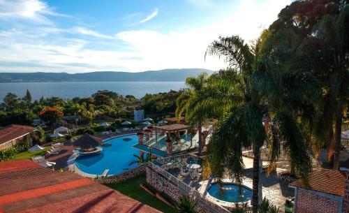 an aerial view of a resort with a swimming pool at Mama Chuy Hotel & Villas Ajijic in San Juan Cosalá