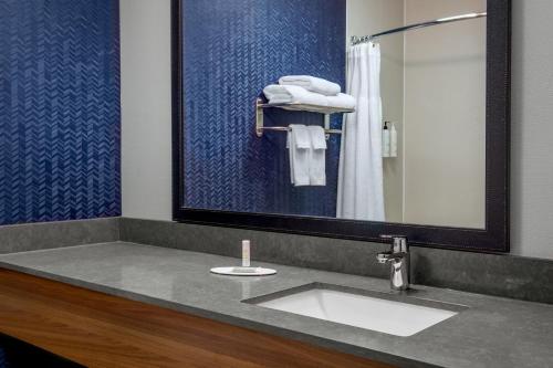 a bathroom with a sink and a mirror at Hotel Luna in Albany