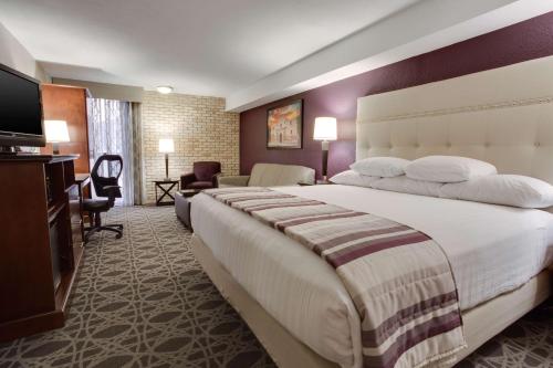 a hotel room with a large bed and a television at Drury Plaza Hotel San Antonio Airport in San Antonio