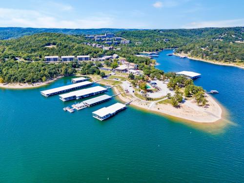 an aerial view of a resort on a lake at Rock Lane Resort & Marina in Branson
