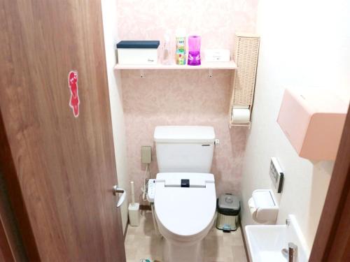 a bathroom with a white toilet and a sink at ＧＵＥＳＴ　ＨＯＵＳＥ　てぃんが〜ら in Sobe