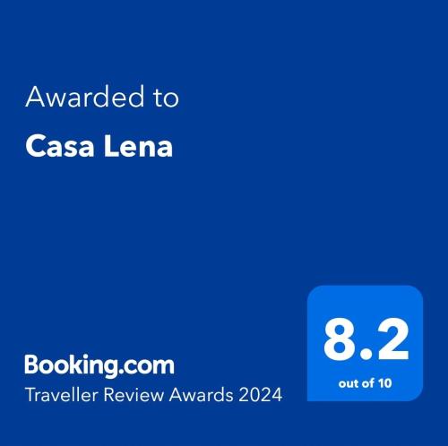 Ett certifikat, pris eller annat dokument som visas upp på Casa Lena