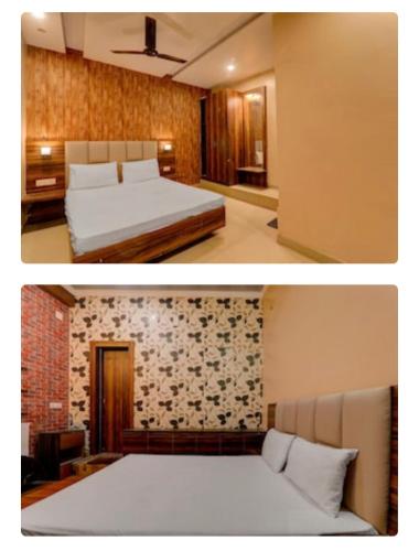 two pictures of a bedroom with a bed at Hotel Elite in Darbhanga