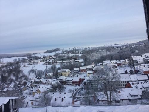 a small town covered in snow on a hill at Berghotel Glockenberg in Sankt Andreasberg