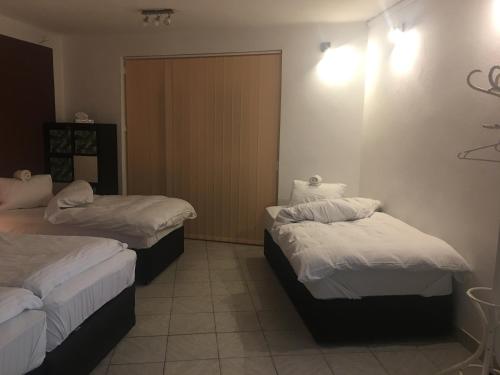 um quarto de hotel com duas camas num quarto em Apartmán em Cheb