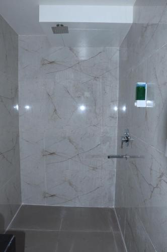 a bathroom with a marble shower with a sink at FERN INN Kolkata in Kolkata