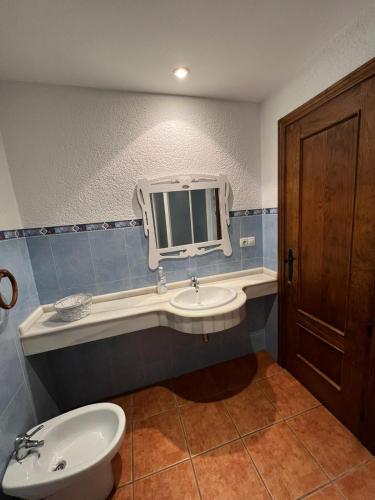 a bathroom with a sink and a toilet and a mirror at los hubios in Arroyo Frio