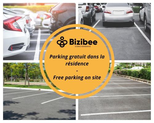 un collage de photos de voitures garées dans un parking dans l'établissement La Halle Du Roi Parking Insead, à Fontainebleau