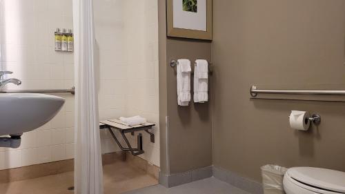 La salle de bains est pourvue de toilettes et d'un lavabo. dans l'établissement Staybridge Suites - Calgary Airport, an IHG Hotel, à Calgary