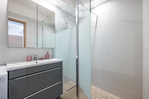 une salle de bain avec un lavabo et une douche dans l'établissement Appartement Le Marly - Happy Rentals, à Antibes
