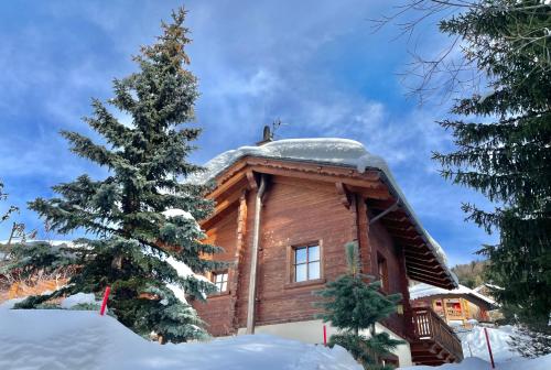 a log cabin with a snow covered roof at Chalet Cirmolo in Livigno