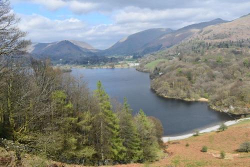 a view of a lake in a valley with mountains at Gerdy Shepherd's Hut in Rydal