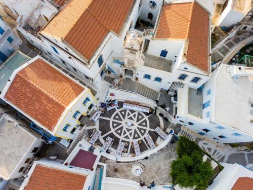 an overhead view of a building with orange roofs at Casa Del Mare Sea View House up to 6 guests in Mandrakion
