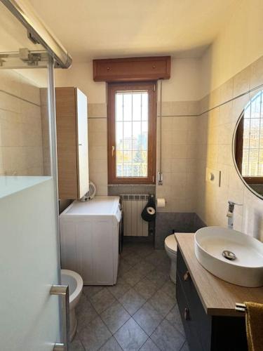 een badkamer met een wastafel en een toilet bij Il binario blu - 4 posti letto in Melegnano