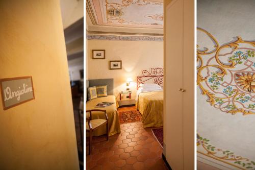 two pictures of a hotel room with a bedroom at Da Gin in Castelbianco