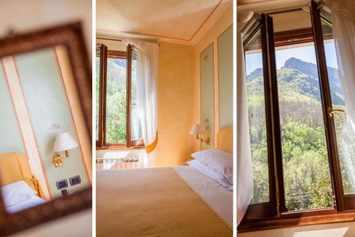 two pictures of a room with a bed and a window at Da Gin in Castelbianco