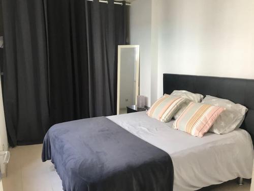 une chambre avec un grand lit avec deux oreillers dans l'établissement Appartement avec terrasse centre de la Bastide, à Carcassonne