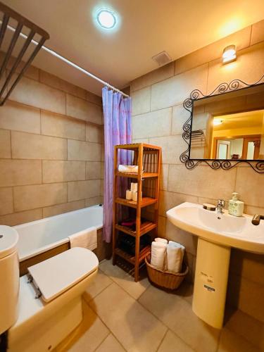 a bathroom with a sink and a toilet and a tub at Bonito Apartamento en Ainsa in Aínsa