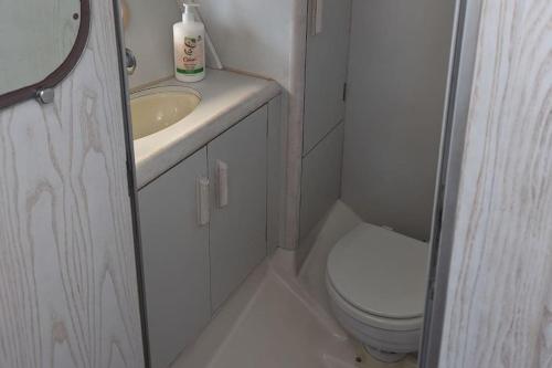 ein kleines Bad mit WC und Waschbecken in der Unterkunft Yellow - Escapade à Hendaye in Hendaye