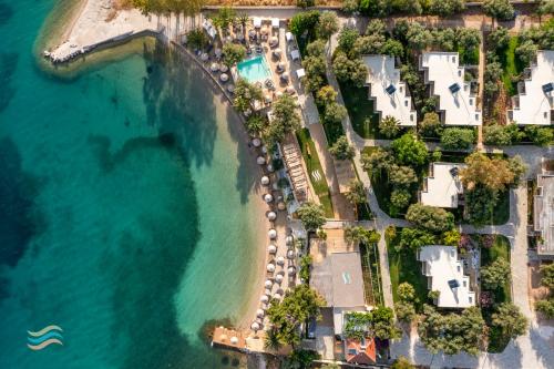 an aerial view of the beach and the ocean at Plataria Seaside Resort in Plataria