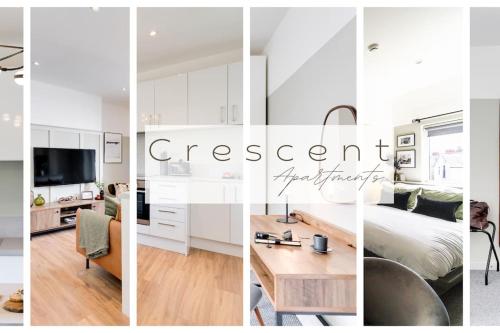 a collage of photos of a bedroom and a living room at Newport's heart: Steps from shops & local charm! in Newport