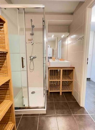 une salle de bain avec douche et lavabo dans l'établissement Taquin by Yumē, à Toulouse