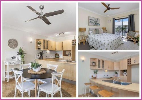 three pictures of a kitchen and a dining room at Breakwater 44 in Townsville