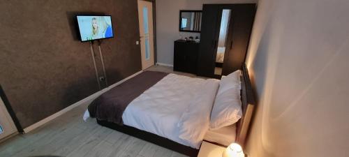 a bedroom with a bed and a tv on a wall at Feel Like Home 2 in Piatra Neamţ