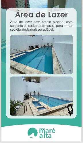 a collage of two pictures of a swimming pool at Pousada Maré Alta in Maceió