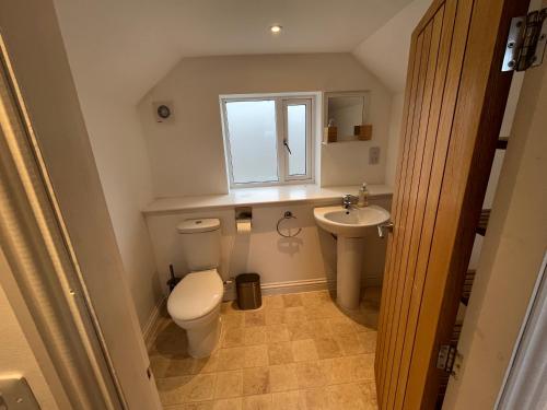 a bathroom with a toilet and a sink at Alt-Na-Slat Cottage in Invergarry