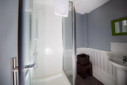 a bathroom with a shower and a sink at Super Central 4bedroom Apartment at the Meadows in Edinburgh