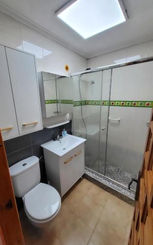 ein Bad mit einem WC und einer Dusche in der Unterkunft Haus Mundo La Marina Urbanisation in San Fulgencio