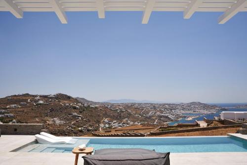 a view from a villa with a swimming pool at Annez Villa with Private Pool Panoramic Sea View in Mýkonos City