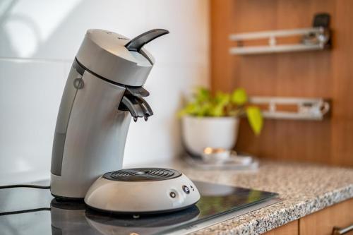 a coffee maker sitting on a counter in a kitchen at Ferienwohnung Romanu in Winzeln