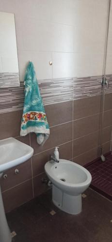 Baño con aseo y toalla en la pared en Cuore del Cilento, en Piaggine