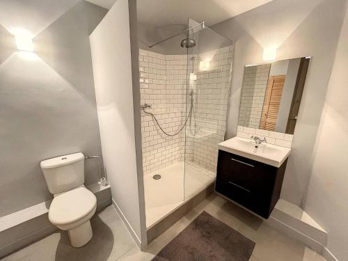 une salle de bain avec toilettes, douche et lavabo dans l'établissement BAT2 - Cannes, Carré d'Or, beau 2 pièces, à Cannes