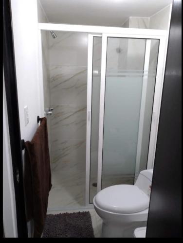 a bathroom with a toilet and a shower at Qhapac Casa San blas 1 in Cusco