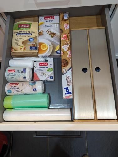 a drawer filled with food and other food items at Chic & Blick Die Ferienwohnung in Ebermannstadt