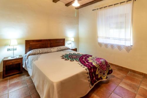 1 dormitorio con cama y ventana en Casa Rural Can Ginesta en Sant Feliu de Boada