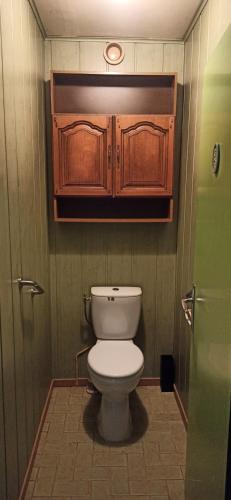 a bathroom with a toilet and wooden cabinets at appartement hôtel in Ligny-en-Barrois