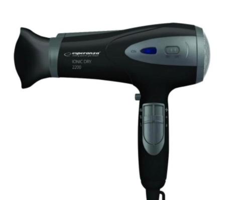 a black hair dryer on a white background at Widok Rynek Pokoje &Parking in Kielce