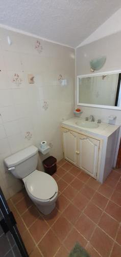 Texcalpan的住宿－Casa en lomas de Cocoyoc，浴室配有白色卫生间和盥洗盆。