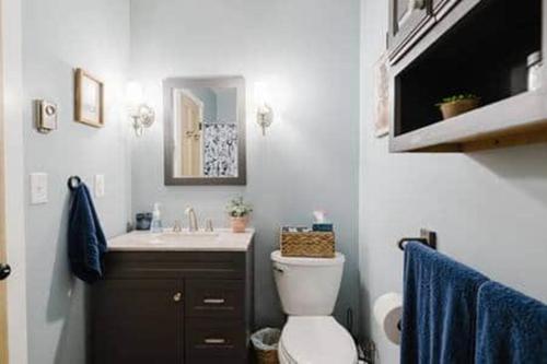 的住宿－Paper Mill Pines Bed and Breakfast，浴室配有白色卫生间和盥洗盆。